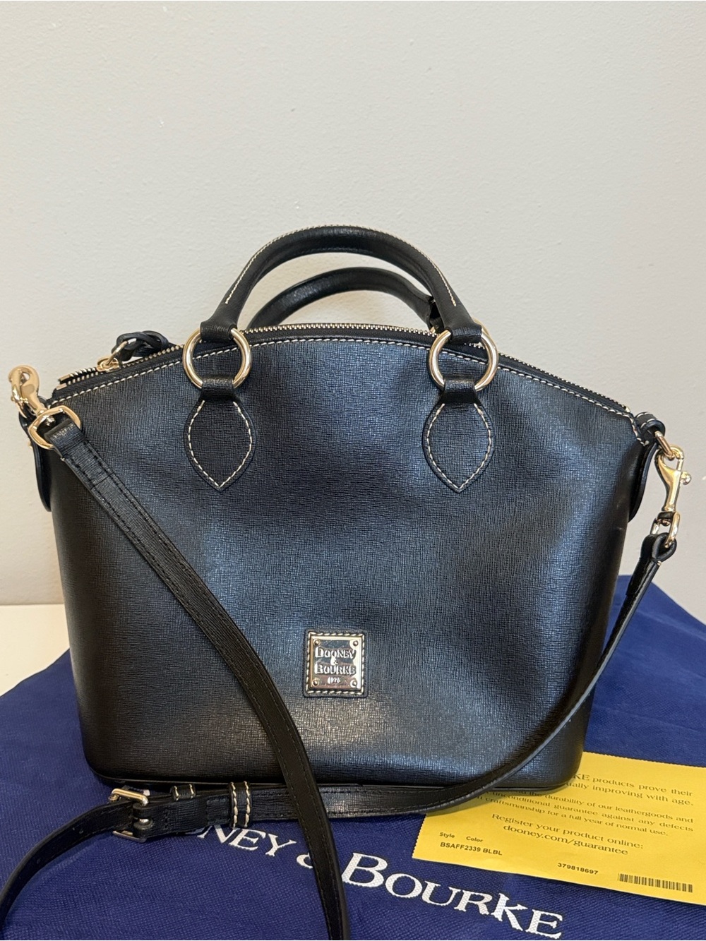 Dooney & Bourke Black Leather Satchel with Gold-Tone Hardware